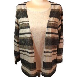 Vintage Cardigan Sweater 1X Striped Golden Lurex lknit pullover top